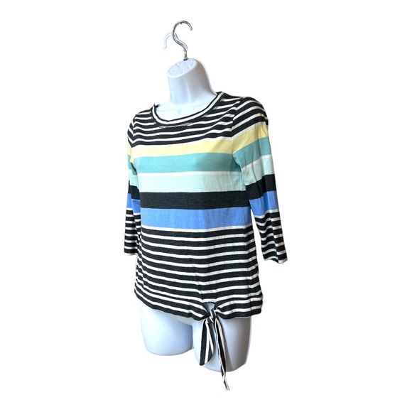 SzP T by Talbots 3/4 Sleeve Knot Front Striped Top - Picture 3 of 7